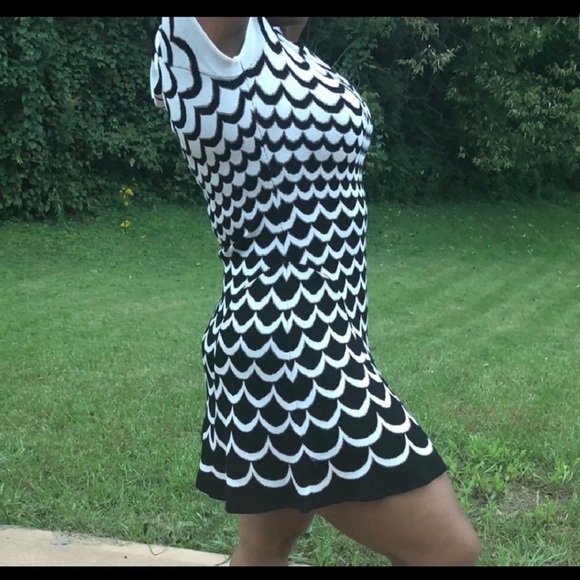 CeCe White and Black Scalloped Sweater Dress - Picture 5 of 6